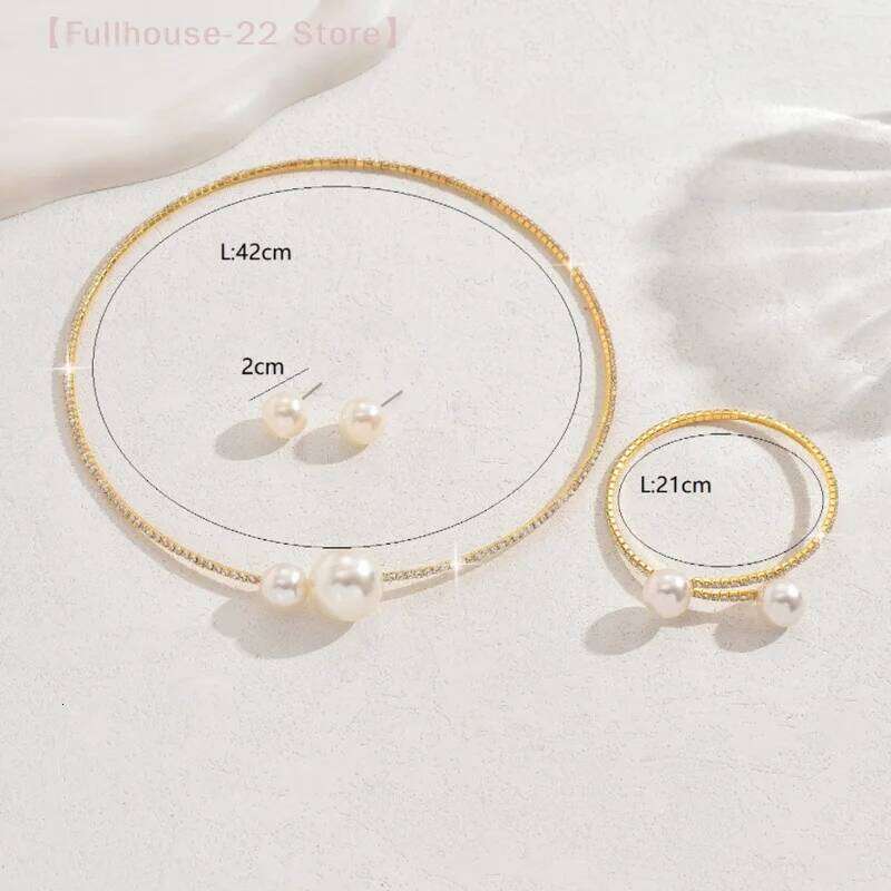 MAX-221 Set Classic Wedding Party Jewelry Sets For Women Pearl Rhinestones Necklace Bracelet Accessories Gift Z260313