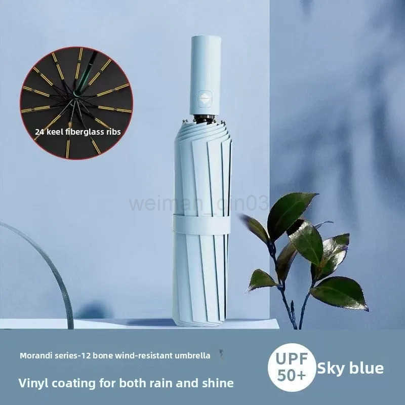 Automatic umbrella womens weather and rain sun umbrella shade folding blue boys advanced sense sunscreen H260314