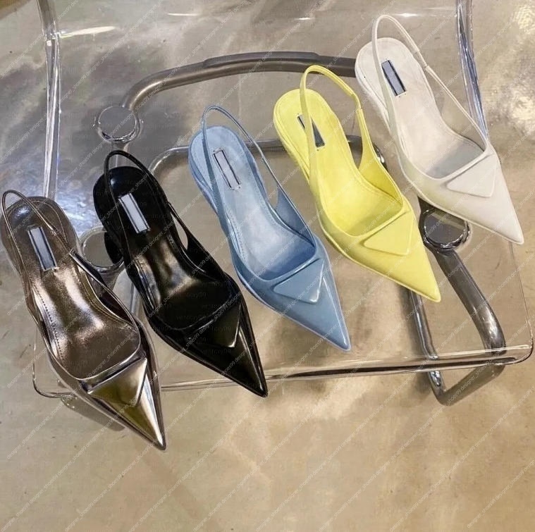 Designer Sandals Pointed High Heels Women Pump Brand Luxury Patent Leather Flat Shoes Inverted Triangle Sandal Fashion Dress Shoes Szie 35-42