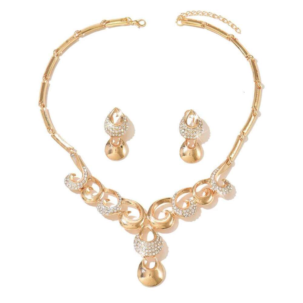 Noble and generous diamond studded super sparkling exquisite heavy industry chic earrings necklace two-piece set Z260313