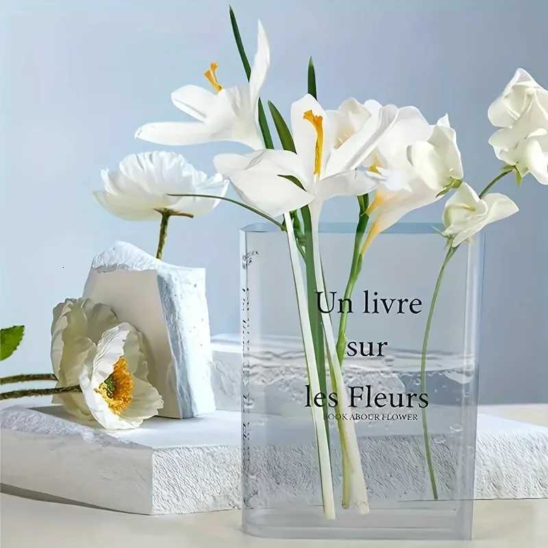 Clear Book Vase Aesthetic Acrylic Vase Unique Flower Vase For Cute Bookshelf Decor Modern Style Vase Room Decor Floral Container Y260314