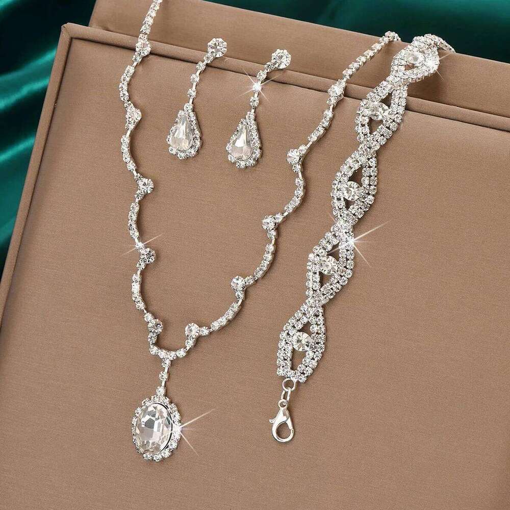 4pcs Elegant Vintage Jewelry Set for Women Silver Geometry Necklace Golden Choker Bridal Wedding Bracelet Party Gift Z260313