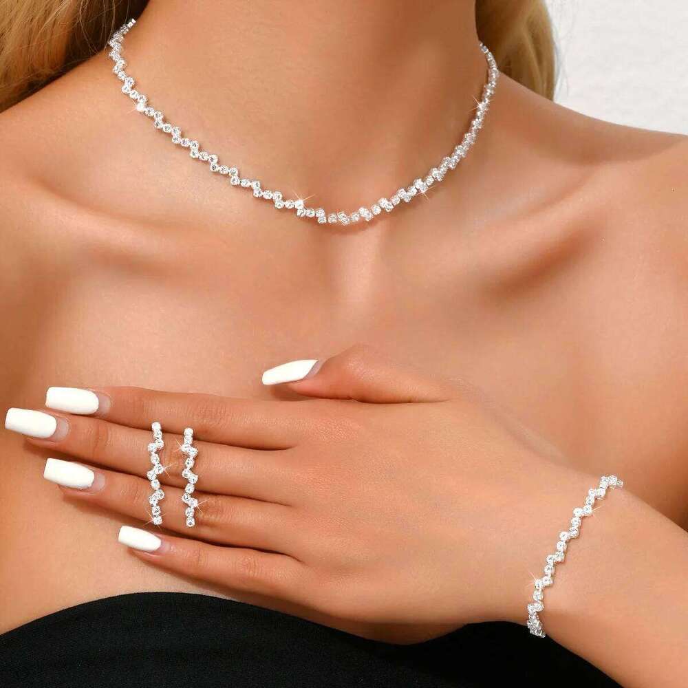 Copper Water Drill Jewelry Set Women Y2K Shiny Choker Necklace Earrings Bracelet Collarbone Chain Party Daily Fashion Accessorie Z260313