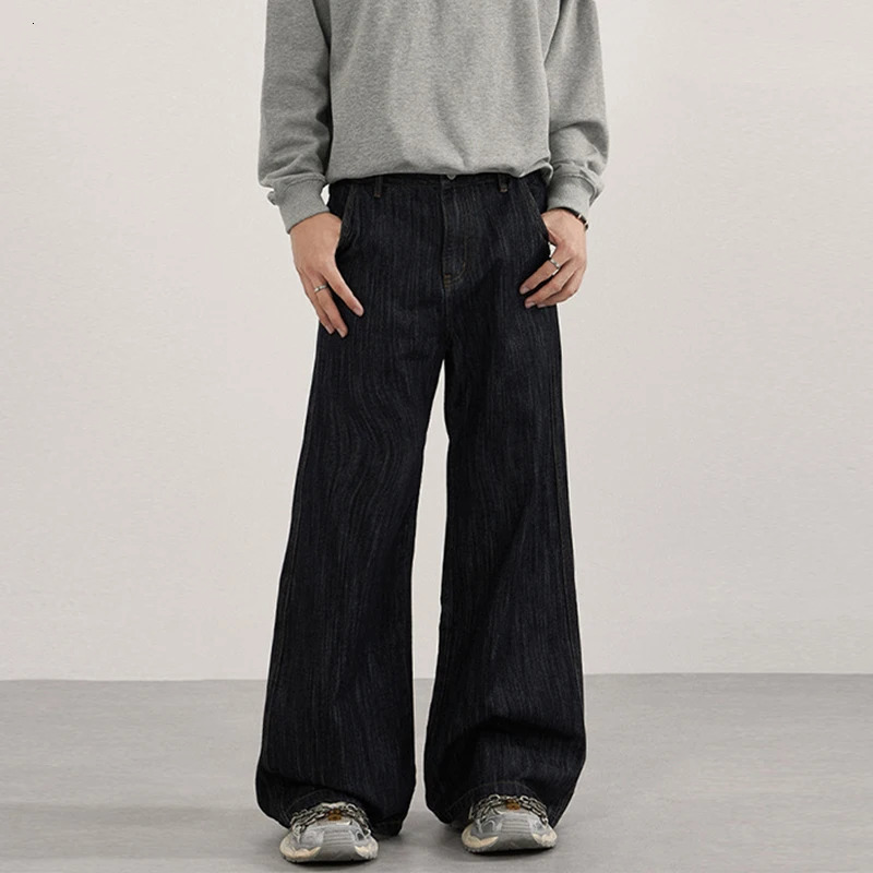 IEFB High Street Mens Denim Pants Solid Color Casual All-match Straight-leg Washing Bottom Loose Male Wide Leg Jeans 9X1447 260311