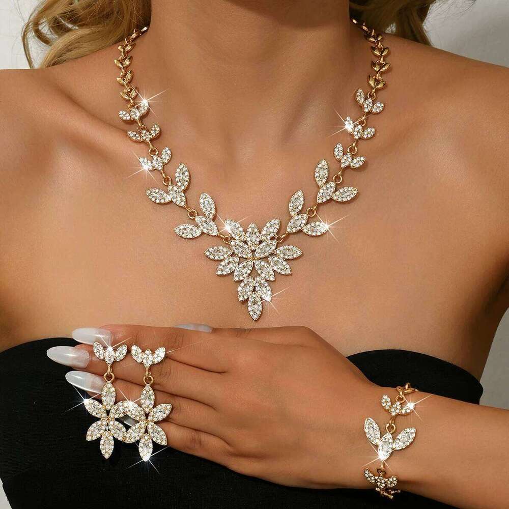 European and American jewelry necklace earrings bracelet three piece set high-end wedding dress versatile accessories Z260313