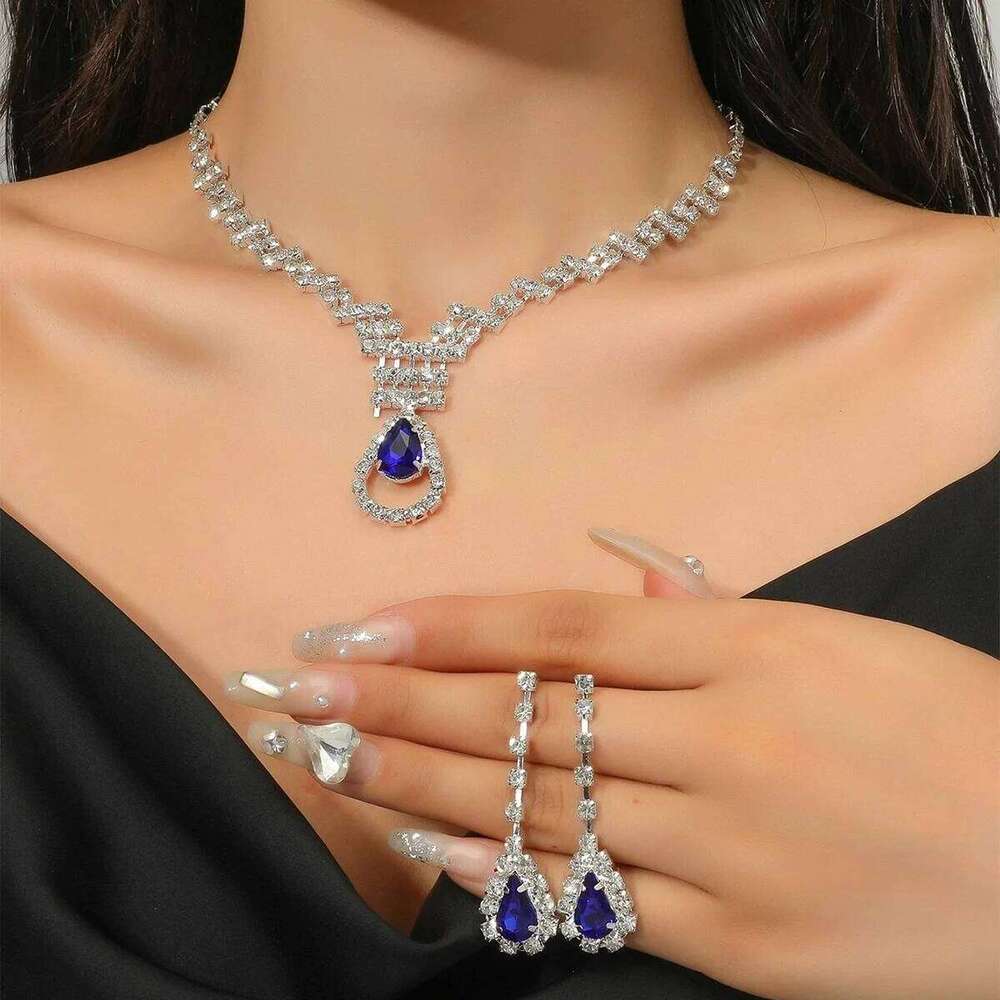 3 Women's Fashion Claw Chain Series Sapphire Droplet Earrings with Necklace Jewelry Set Party Accessories Z260313
