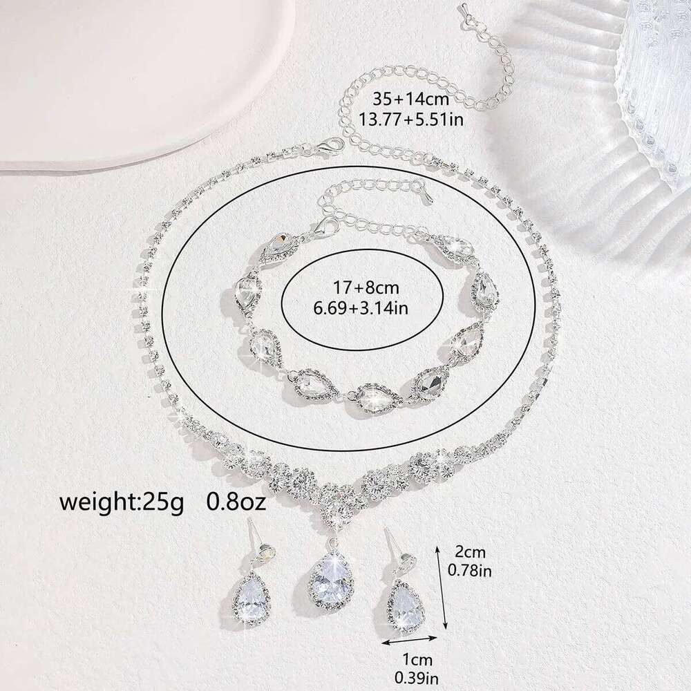 4PC women's fashionable rhinestone water droplet necklace earrings bracelet jewelry set wedding banquet party holiday gift Z260313