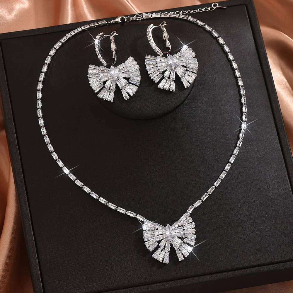 3PC Women's Fashion Zircon Bow Necklace Earrings Jewelry Set Suitable for Wedding, Party, Festival Gifts-8551 Z260313