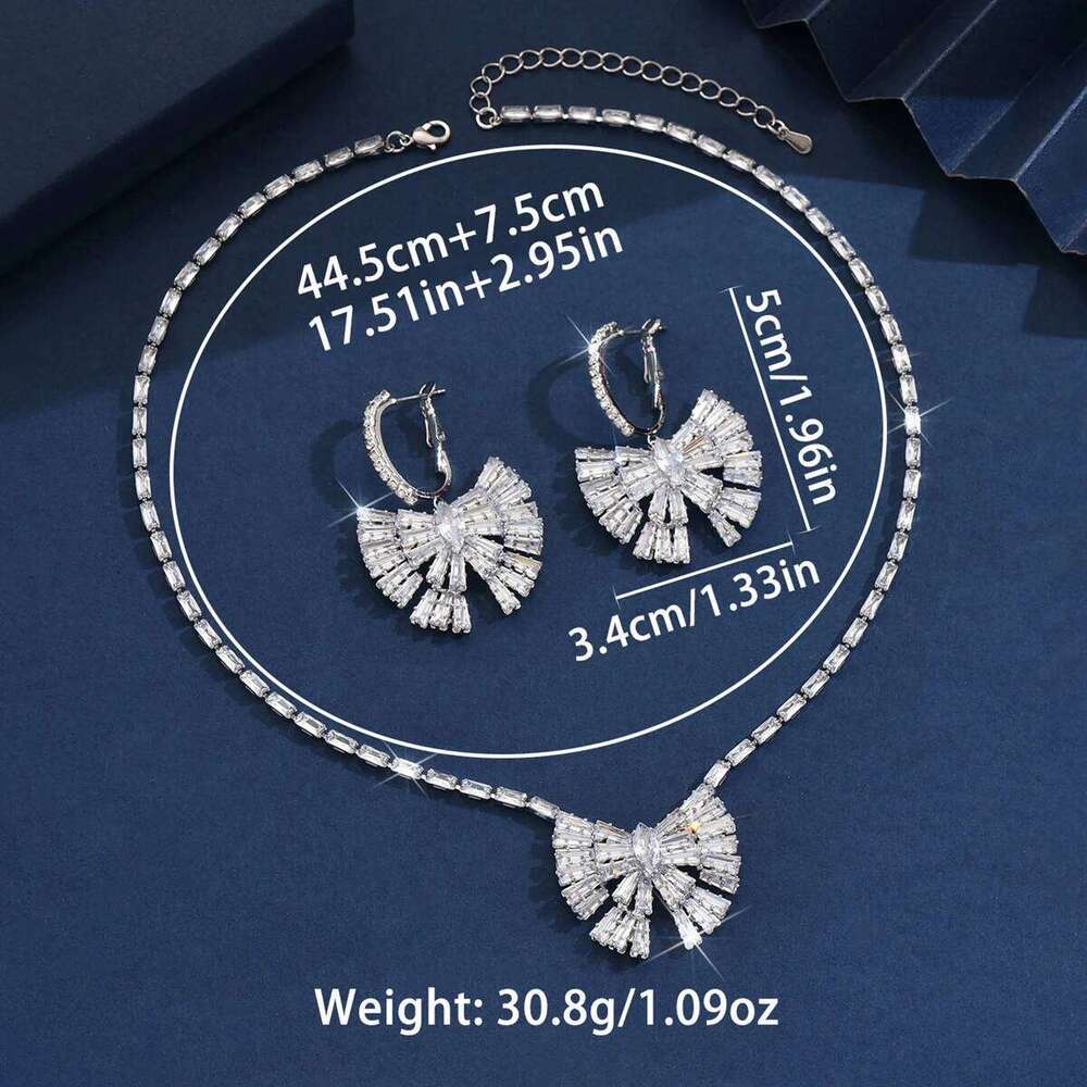 3PC Women's Fashion Zircon Bow Necklace Earrings Jewelry Set Suitable for Wedding, Party, Festival Gifts-8551 Z260313