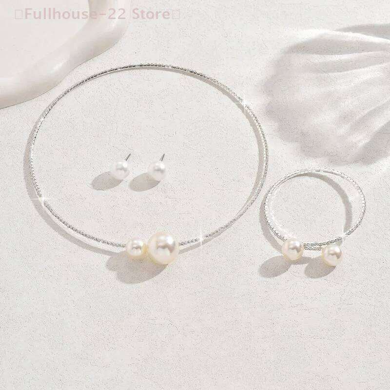 MAX-221 Set Classic Wedding Party Jewelry Sets For Women Pearl Rhinestones Necklace Bracelet Accessories Gift Z260313
