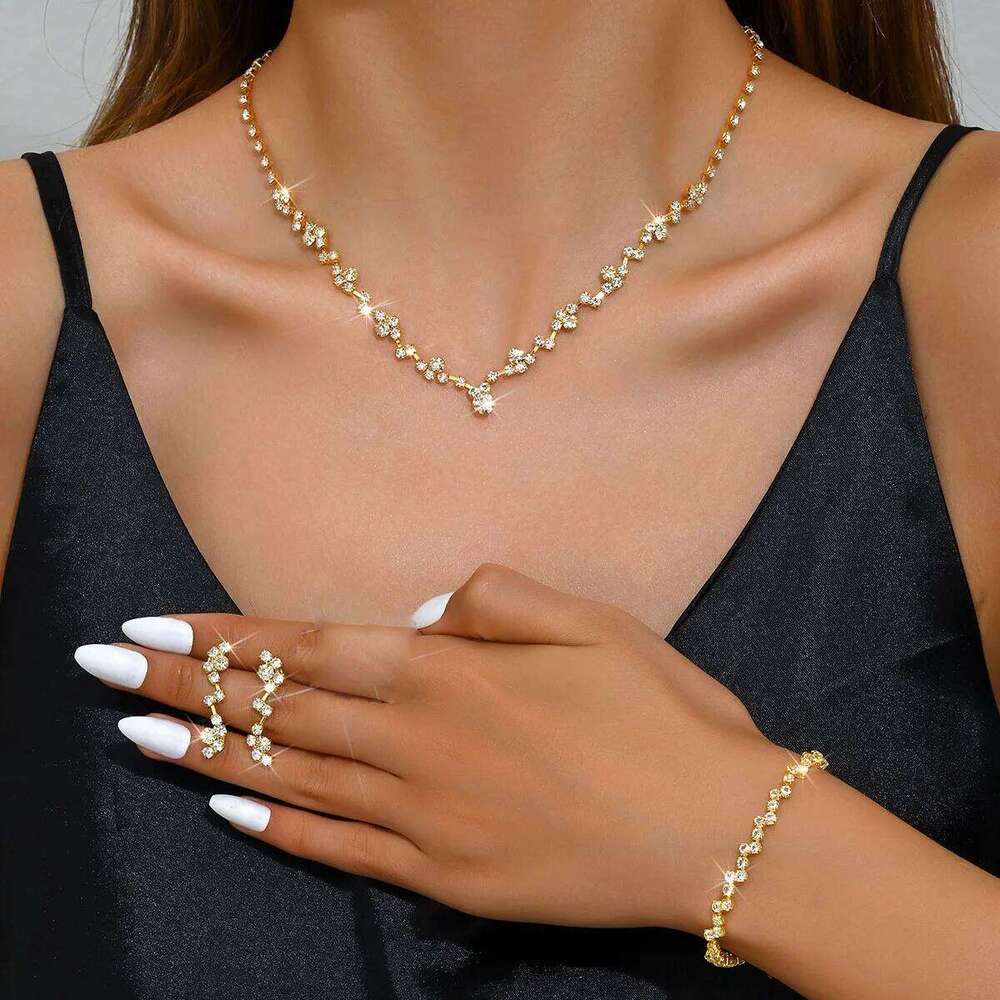 BLIJERY NEW Simple Wave Style for Women Chocker Necklace Earrings Bridal Wedding Party Jewelry Sets Z260313