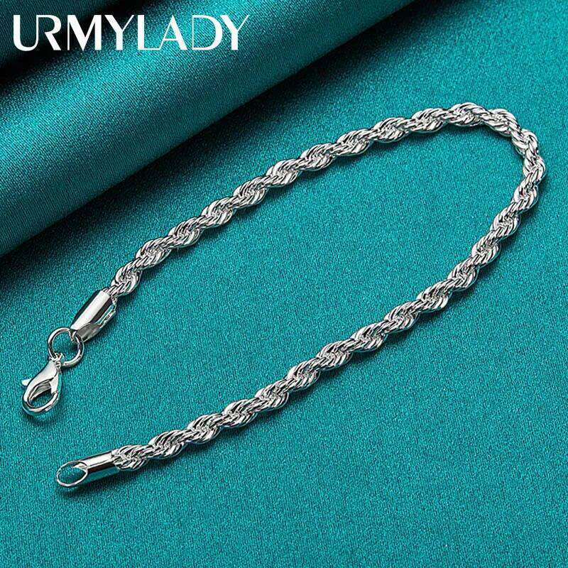 URMYLADY 925 Sterling Silver Water Wave Chain 4MM Bracelet For Women Men Fashion Wedding Party Jewelry Z260313