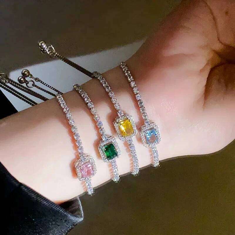 Shiny Square Zircon Bracelet for Women Girls Delicate Rhinestone Chain Bracelets Bangles Party Wedding Bride Jewelry Wholesale Z260313