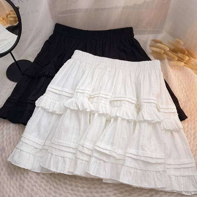 Sweet Cute Lace Mini Skirt Women Kawaii White Ruffles Pleated Short Woman 2025 Summer Korean High Waist A Line Skirts Z260314