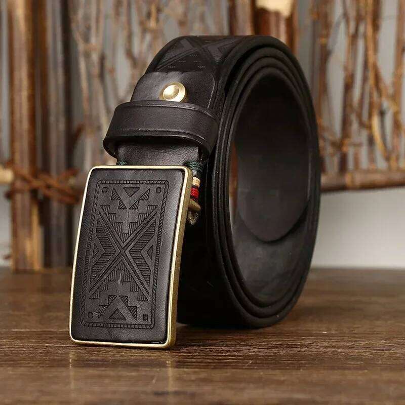3.8CM Thick Cowhide Copper Smooth Buckle Genuine Leather Casual Jeans Cowboy Belt Men High Quality Luxury Male Strap Cintos Z260226