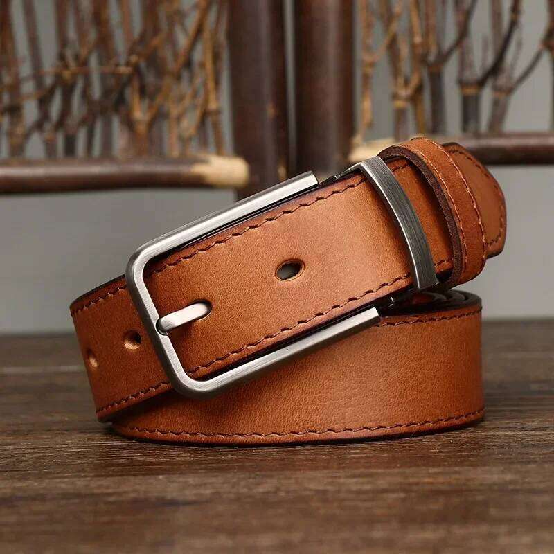 3.3CM Pure Cowhide Genuine Leather for Men's High Quality Jeans Pin Buckle Business Belts Cowboy Waistband Male Fashion Z260226