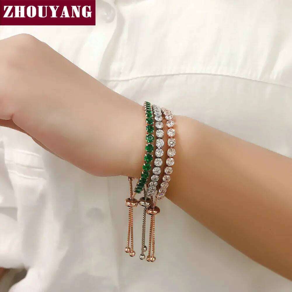 ZHOUYANG Tennis Bracelet For Women Luxury Handy Adjustable 4 Claws Mosaic 4mm Zirconia Rose Gold Color Fashion Jewelry Gift H133 Z260313