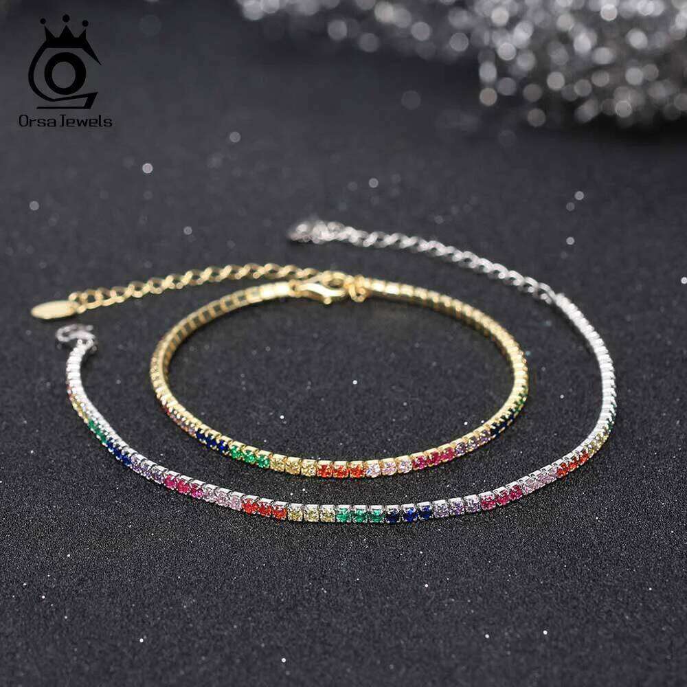 ORSA JEWELS Luxury 925 Sterling Silver Green 4A CZ for Women Adjustable 2mm Zircon Tennis Bracelet Jewelry SB191 Z260313