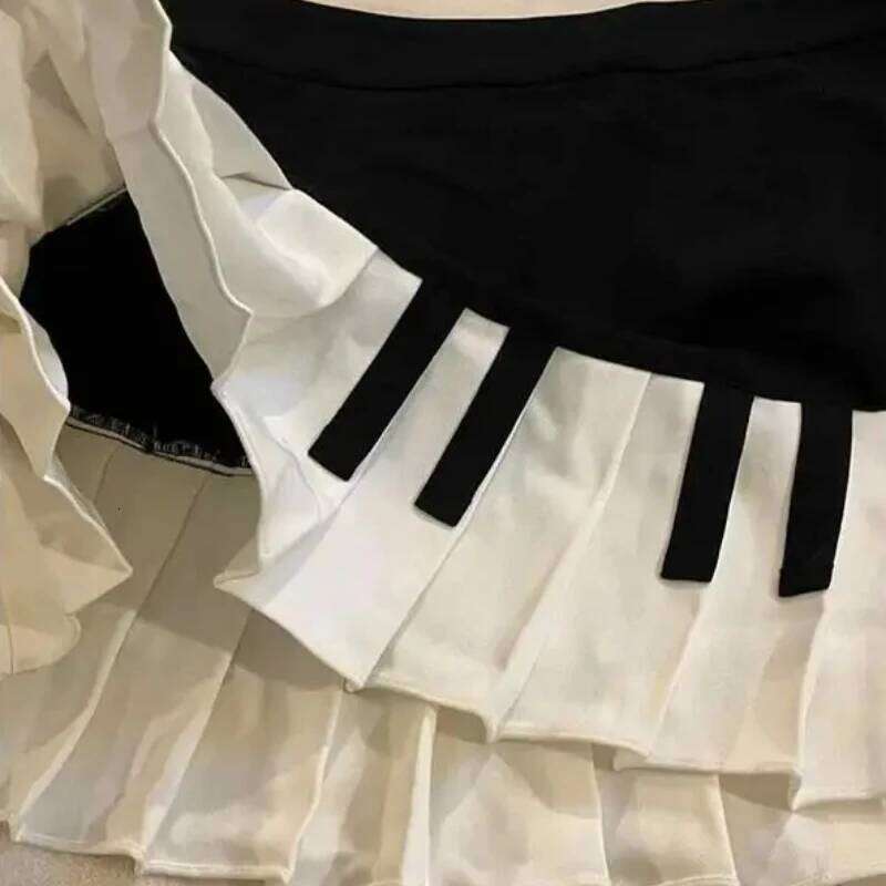American Vintage Black White Piano Keys Skirts Y2k Slim Waist Ruched A-line Skirt 2025 Summer Casual Mujer Women Clothes Z260314