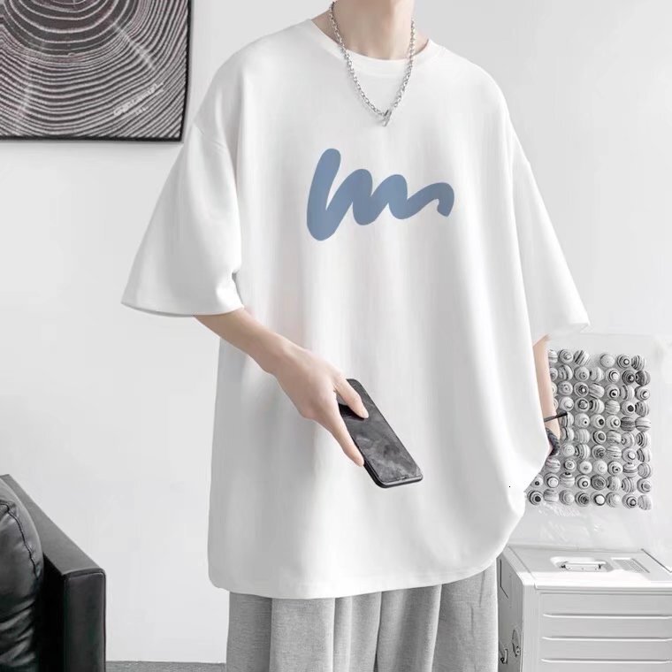 Hong Kong Style Men's Designer Hoodie Shortsleeve Loose Designer T-shirt Trendy Halfsleeve Harajuku Style Men's Clothing Trendy Korean Polo Version Top