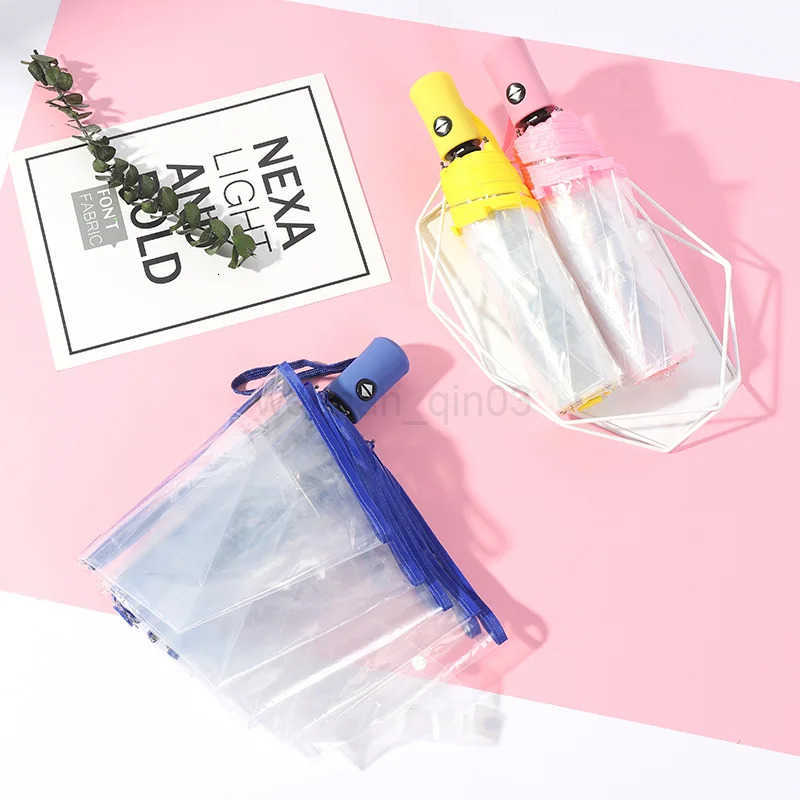 Fully Automatic Transparent Umbrella Fashion Durable Outdoor Triple Folding Rainproof Visual Clear Umbrella Outdoor Anti Wind H260314