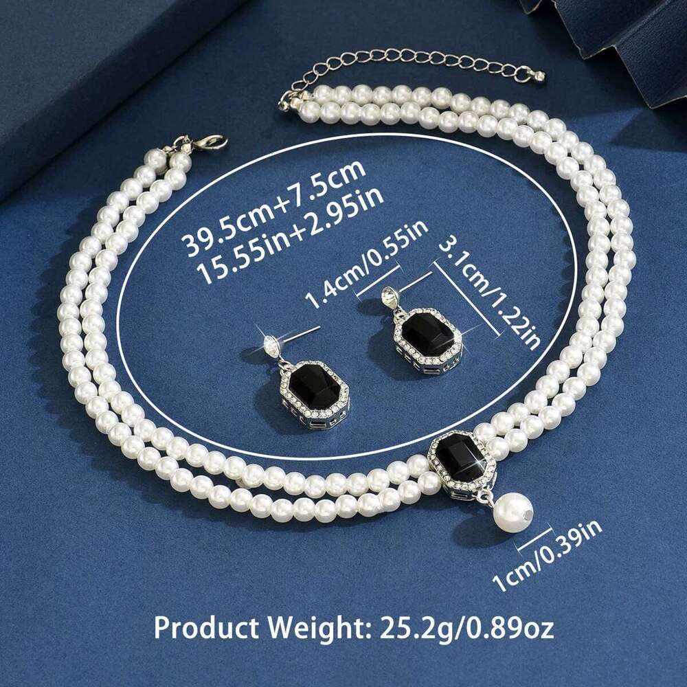 Fashionable double-layer pearl super sparkling geometric set, elegant and high-end jewelry set for women Z260313