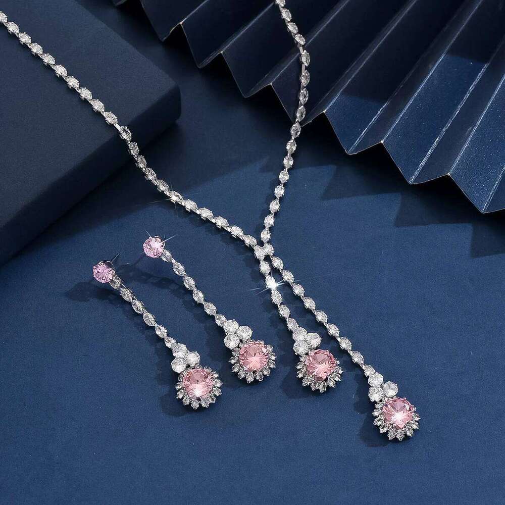 3PC Women's Fashion Zircon Series Pink Flower Necklace Earrings Jewelry Set Suitable for Wedding, Party, Festival Gifts-8582 Z260313