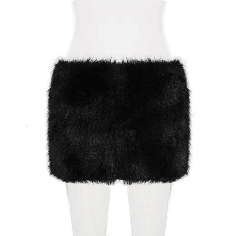 Women Fashion Faux Fur Bodycon Mini Skirts 2025 Fall Winter All Matching Basic Casual Streetwear Bottoms Furry Skirt Clubwear Z260314