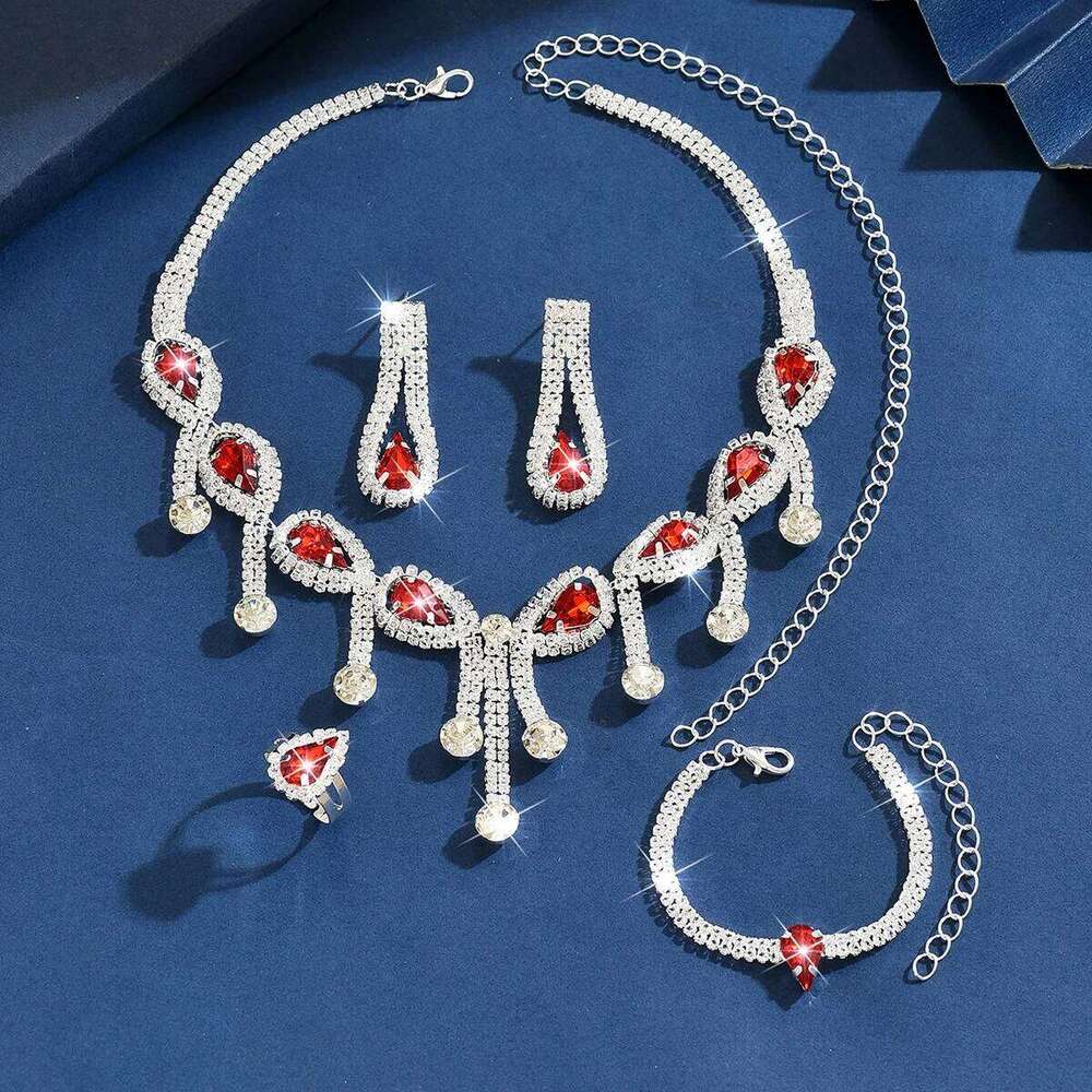 New Sweet Cool Style High Quality Luxury Necklace, Earrings, Bracelet, Four piece Versatile Western Multi color Set Z260313
