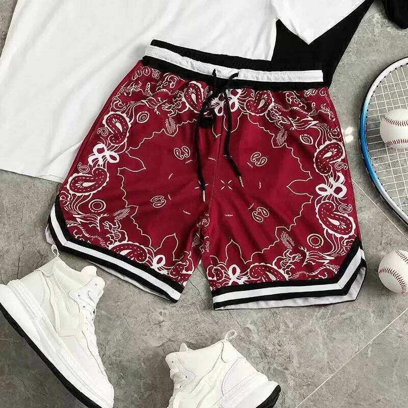 Summer Fashion Brand Basketball Pants Quick Drying Breathable Fitness Casual Sports Shorts Cashew Flower Print Z260314