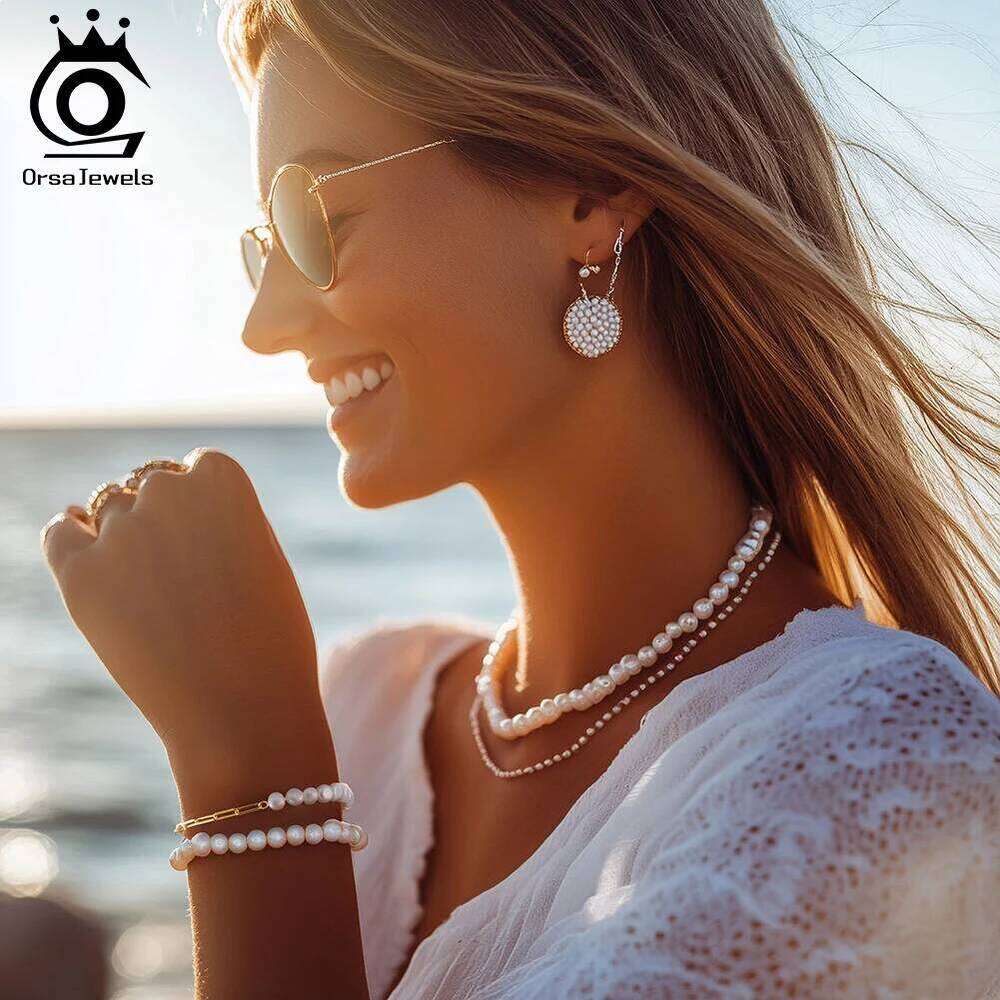 ORSA JEWELS 925 Sterling Silver Vintage Chunky Paper Clip Link Chain Bracelet with Pearl for Women Girls Fashion Jewelry GPB01 Z260313