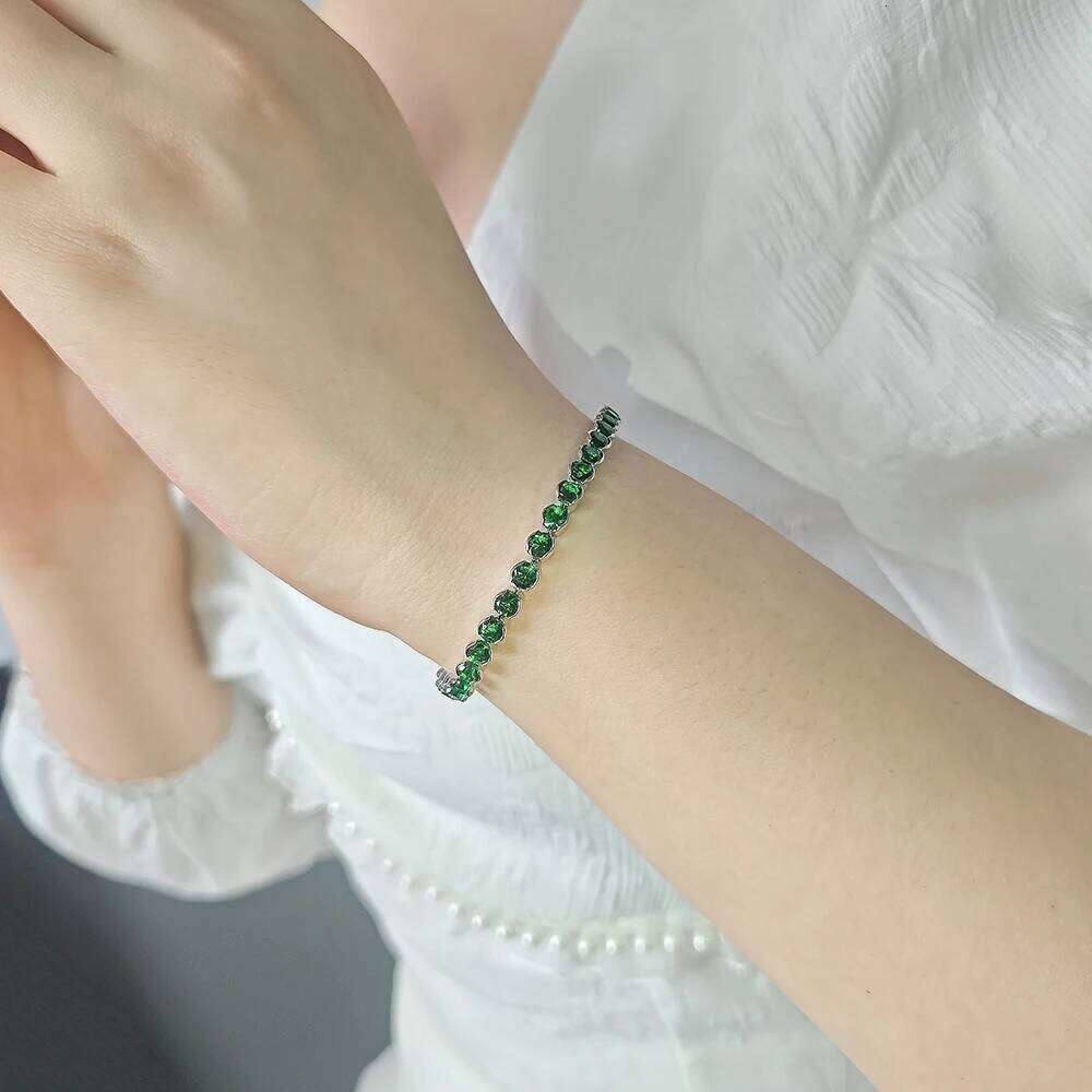 2024 New Arrival Luxury Round green color on hand Bracelet Bangle For Women Anniversary Gift Jewelry Bulk Sell S5787 Z260313