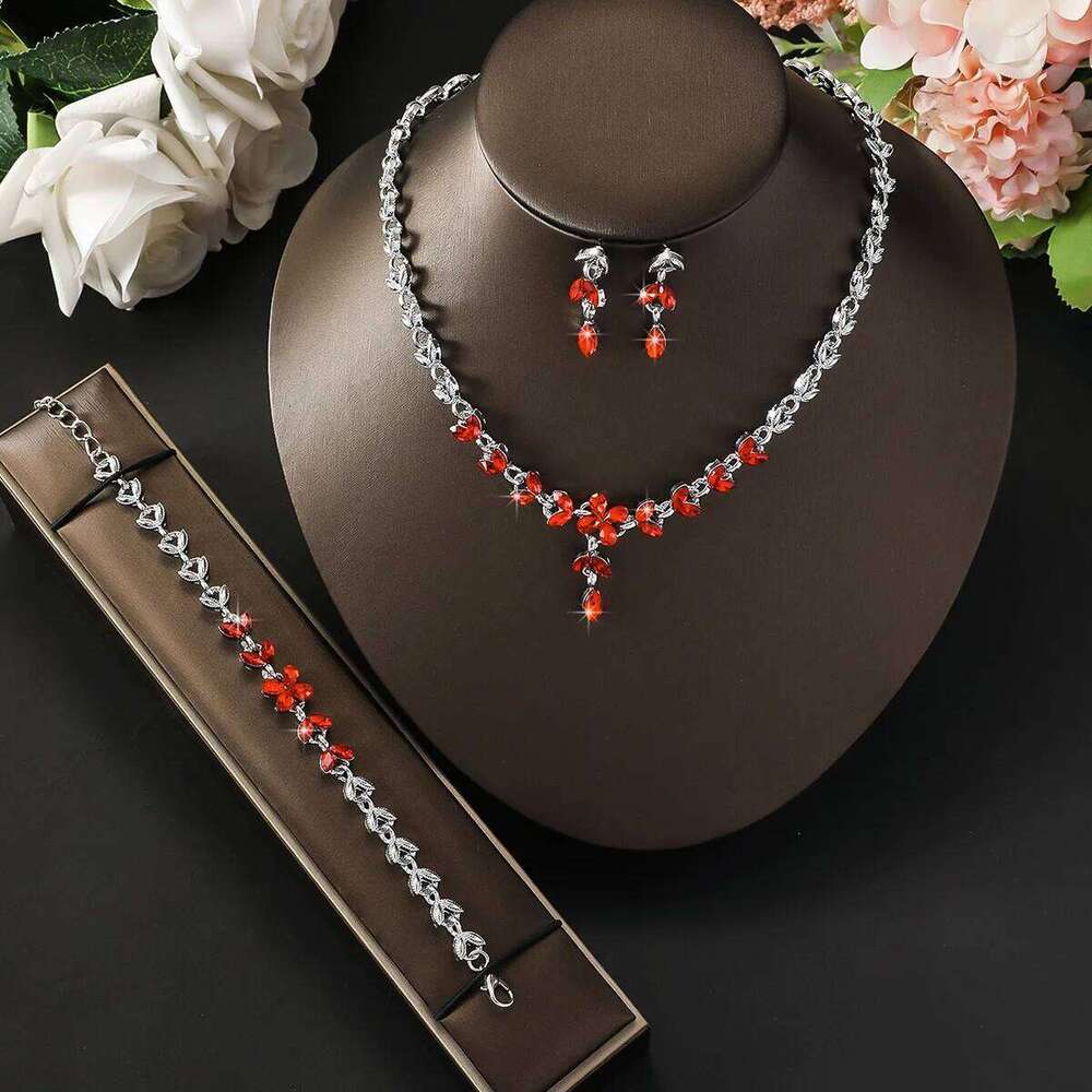 Luxury Gold Crystal Jewelry Set Women Necklace Earrings Ring Bracelet Shiny Floral Style Party Wedding Accessories Z260313