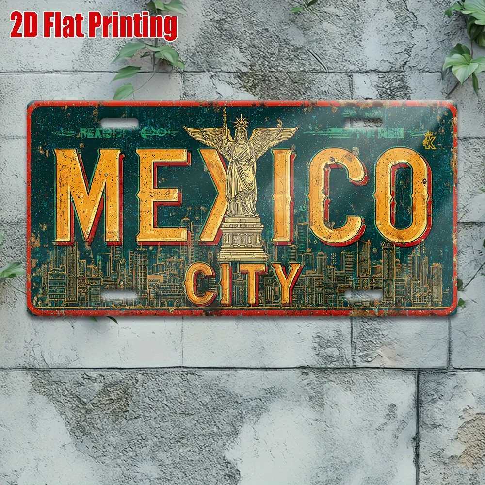 Mexico City Metal License Plate - Retro Mexican Capital Wall Decor with Durable Aluminum Sign for Garage Cafe Home Office - D260314