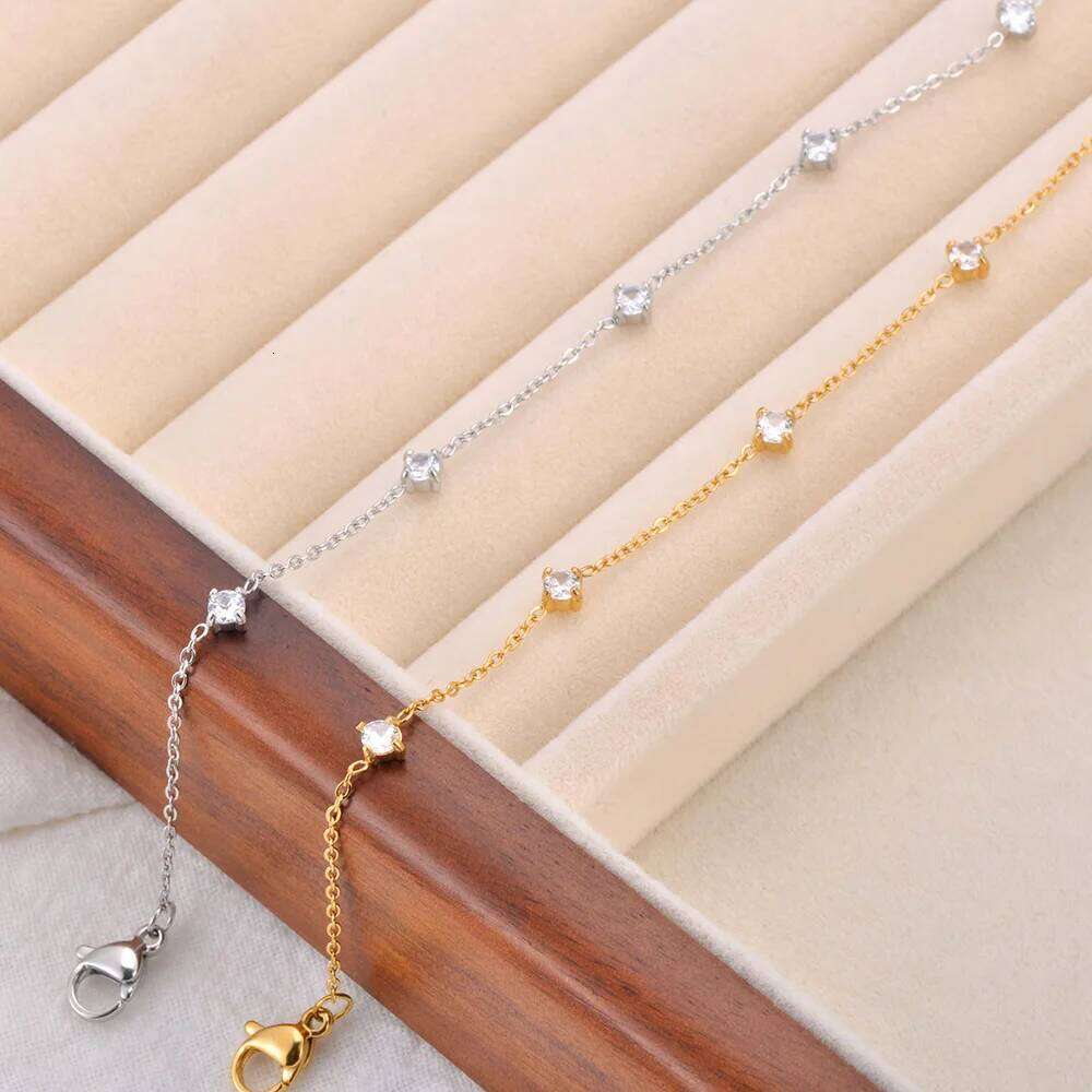 Lokaer Classic Small Dainty Cubic Zirconia Chain Bracelets for Women 18K Gold Plated Stainless Steel Wedding Jewelry B24059 Z260313