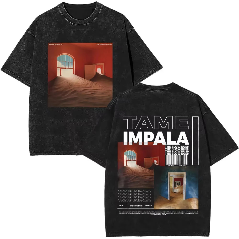 2025 Washed Vintage Tame Impala Graphic Print Tshirts Mens Clothing Pop Rock Band Tshirt Men Women Fashion Retro T Shirt 260302