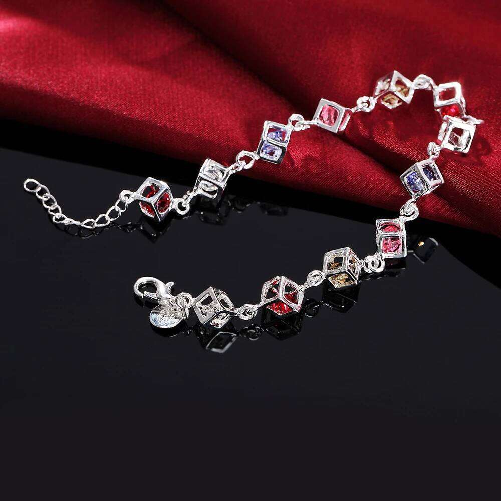 Fine Colored Zircon Lattice 925 Sterling Silver Bracelets For Woman Luxury Jewelry Wedding Party Gifts Temperament Z260313