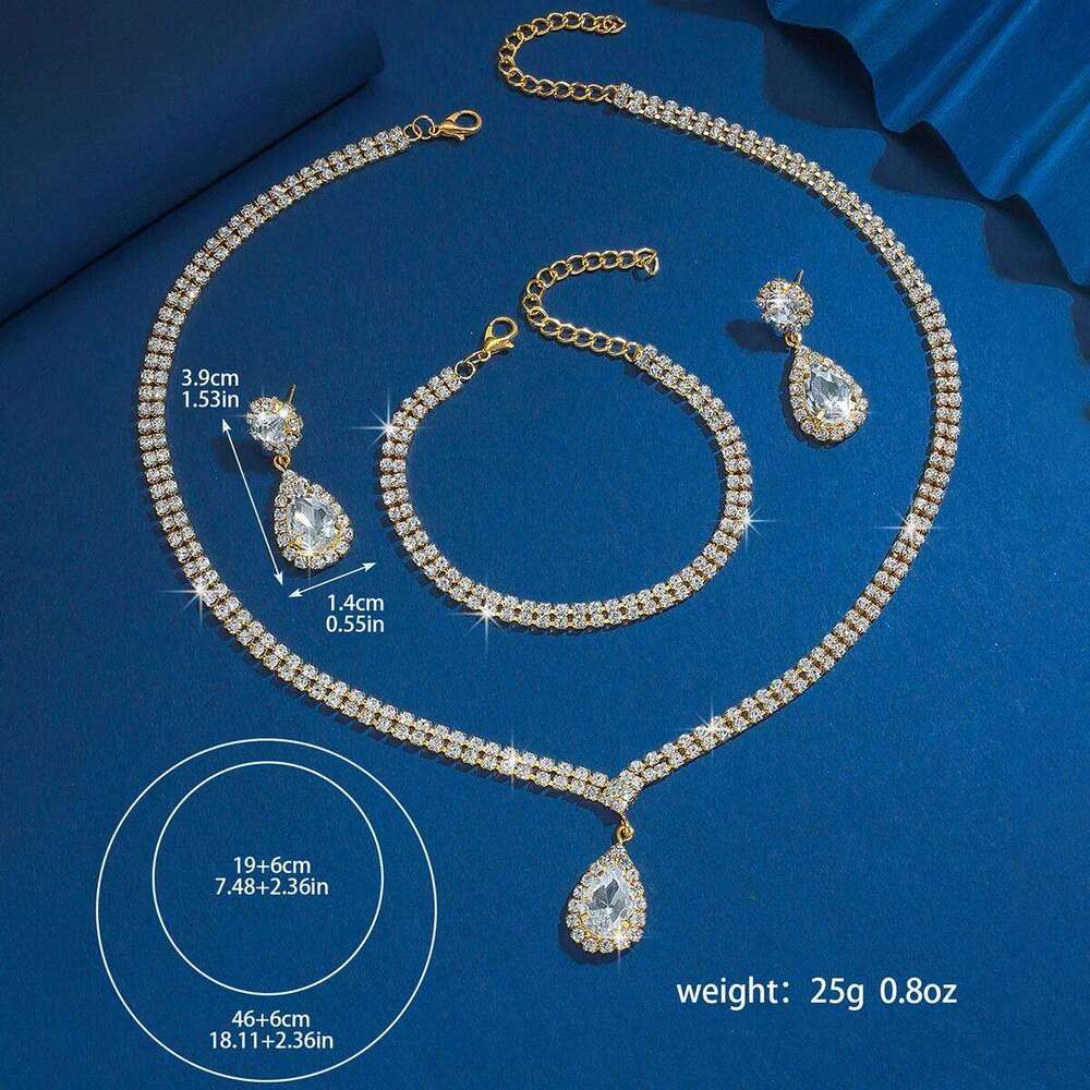 4PC Women's Fashion Water Drop Necklace, Earrings, Bracelets, Jewelry Set, Suitable for Wedding, Party, Festival Gifts Z260313