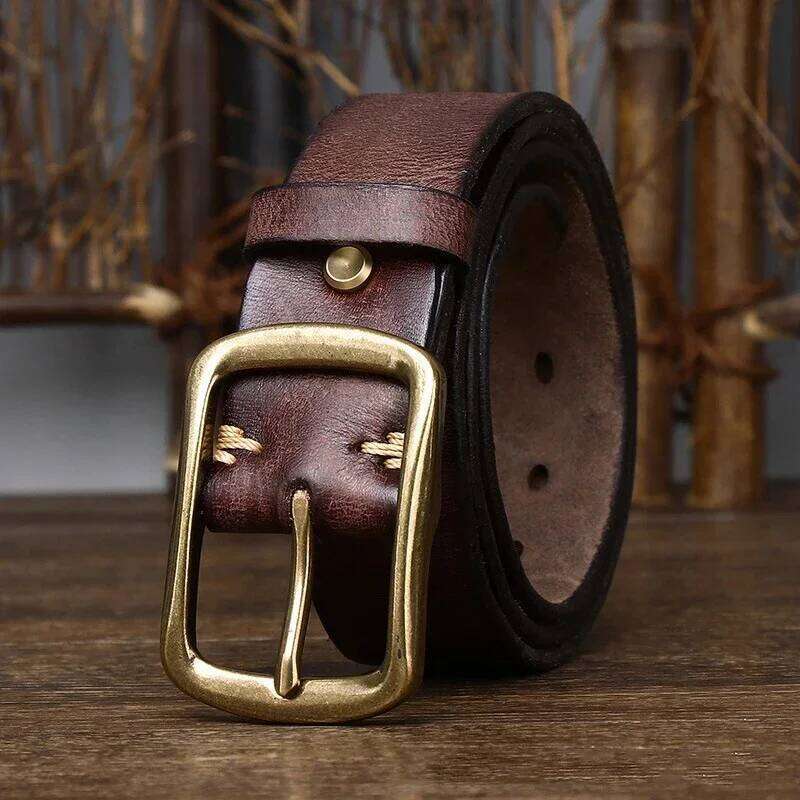 3.8cm Top Cowhide Fashion High Quality Genuine Leather Men Copper Buckle Strap for Male Wide Luxury Retro Belt Z260226