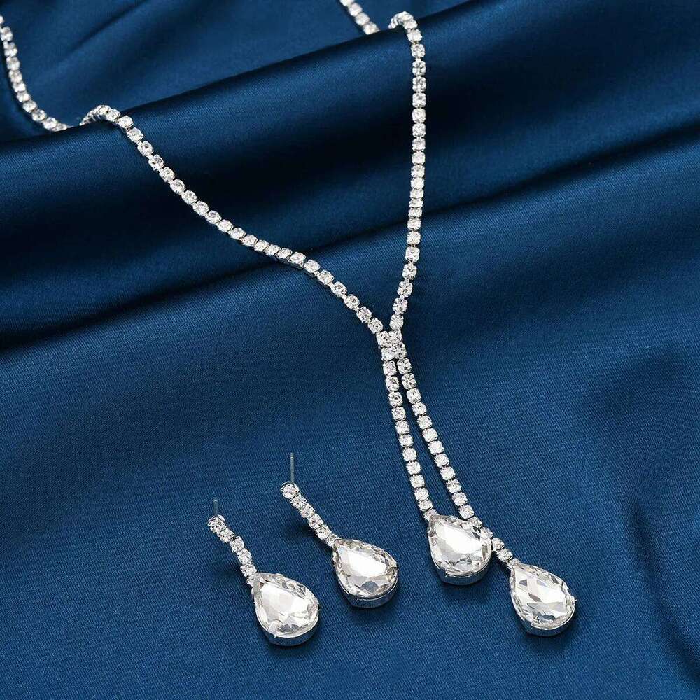 Simple jewelry, sparkling water droplets, wedding claw banquet chain, necklace, earrings, bridal set, women's jewelry Z260313