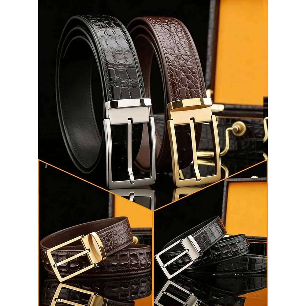 Men's real crocodile genuine leather luxury brand fashion men's belt buckle with suit pants Z260226