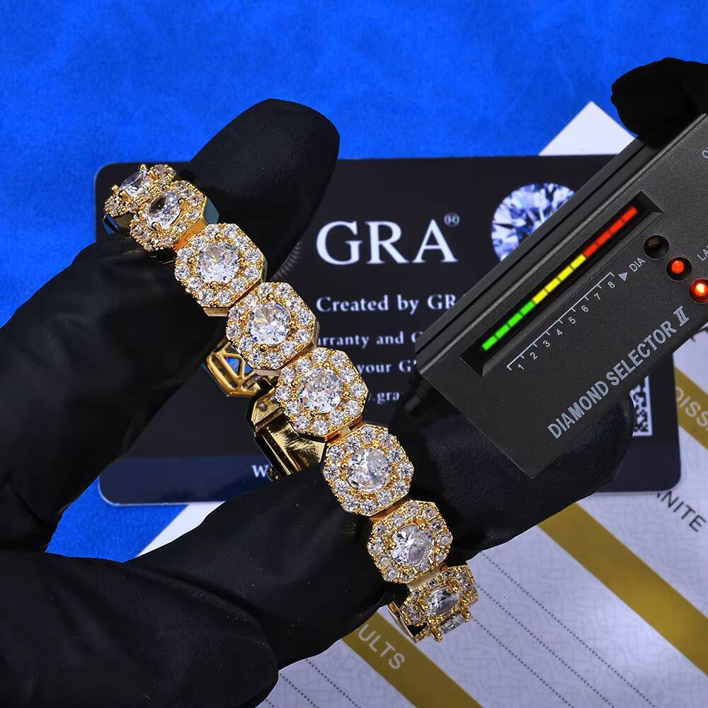 NUOYA Hip Hop Style VVS Moissanite Tennis Chain 925 Silver Bracelet 10/12mm Iced Out Durable Fine Jewelry Luxury