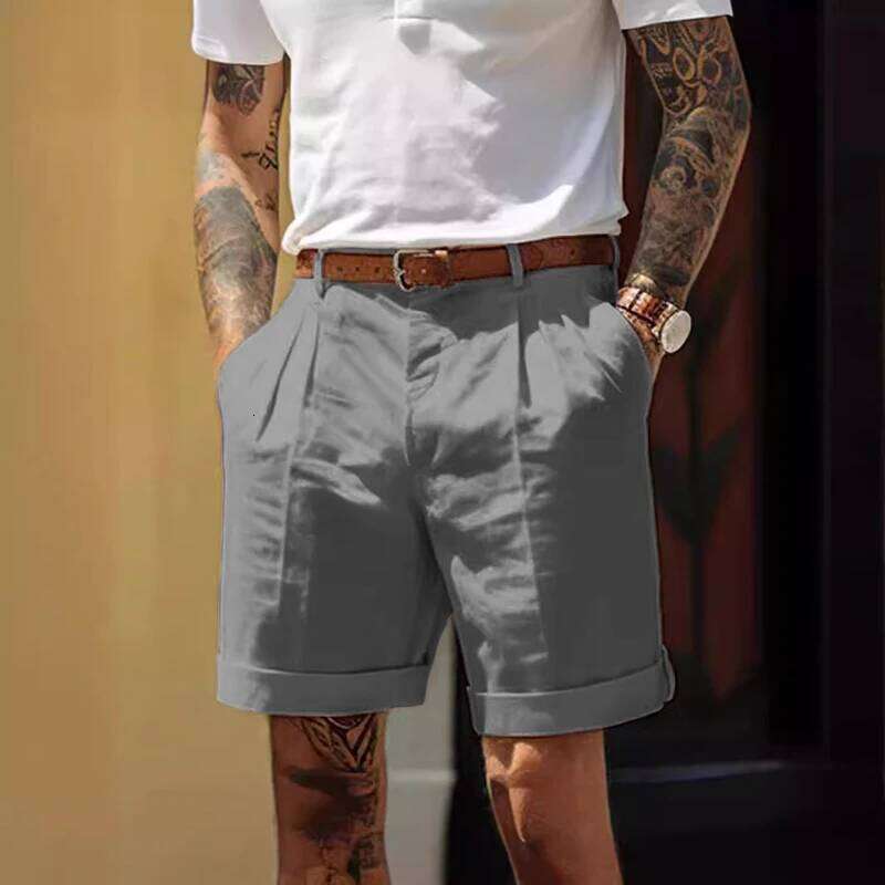 Classic Men Outdoor Casual Breathable Loose Straight 2025 Summer Fashionable Solid Color Men's Linen Shorts Z260314