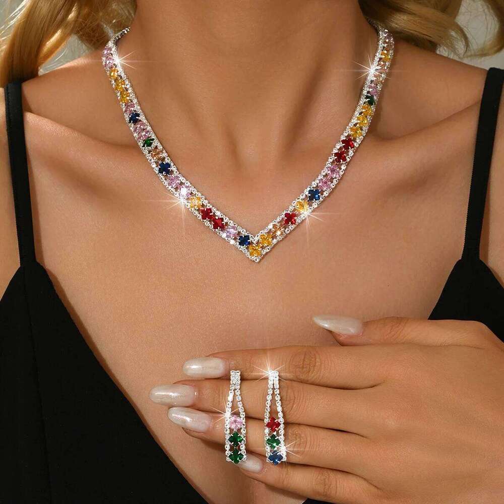 Full diamond simple retro atmosphere temperament necklace earring two-piece set suitable for daily wear and gatherings Z260313