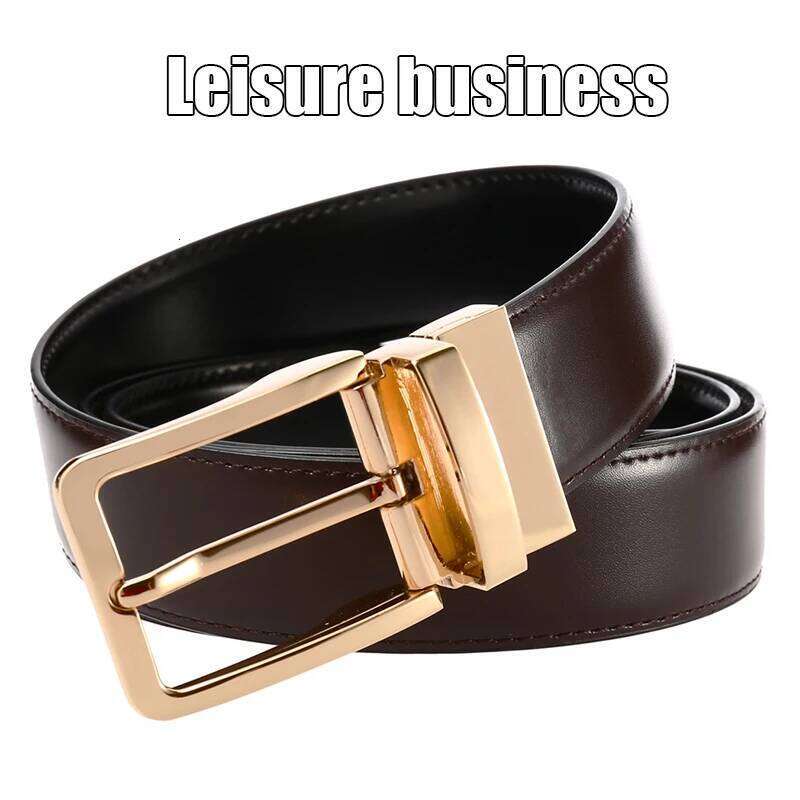 VATLTY New Men's Leather Alloy Pin Buckle Gold Natural Cowhide 130cm Silver Belt Trousers Reversible Girdles for Male Z260226