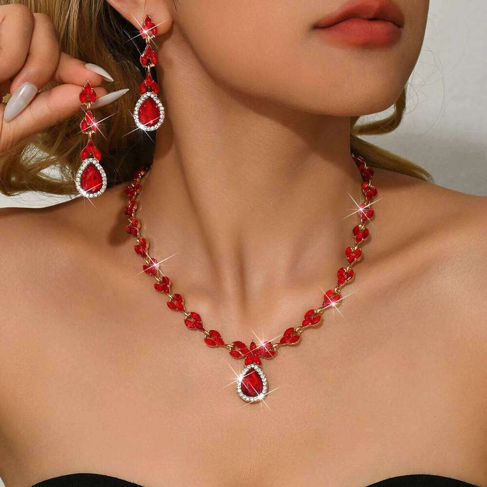 European and American New Luxury Full Diamond Bow Water Drop Set Two Piece Wedding Banquet Versatile Accessories Z260313