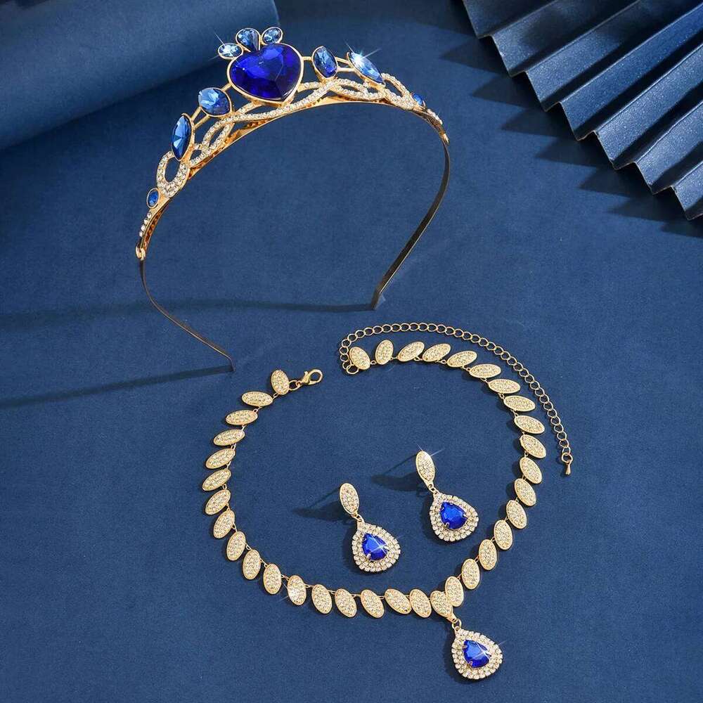 Ladies' fashionable heart-shaped minimalist design elegant crown necklace earrings jewelry set Z260313