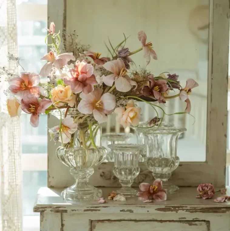 Retro European light luxury clear crystal glass vase ins simple home decoration room decoration modern decorative vase Y260314