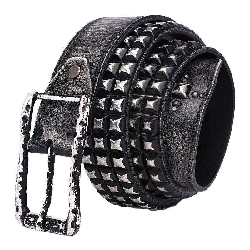 3.8CM Retro Real Genuine Belt Luxury Thick Rivet Belts Men Leather Vintage Strap Male Wide Jeans Ceinture Black Waist Z260226