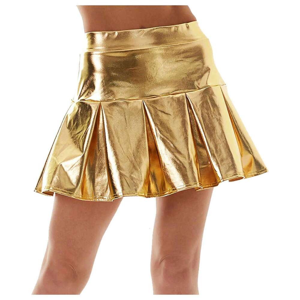 Womens Glossy Sliver Mini Fashion Pleated Party Rave A-Line Short Stage Cotumes Metallic Nightclub Dance Skirts Z260314